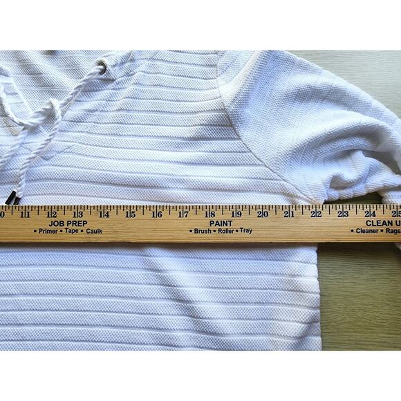 TOP/BLOUSE-TALBOTS-White-Cotton-Long Length-Long Sleeves-Knit-Tie at Neck-Large - Picture 10 of 14